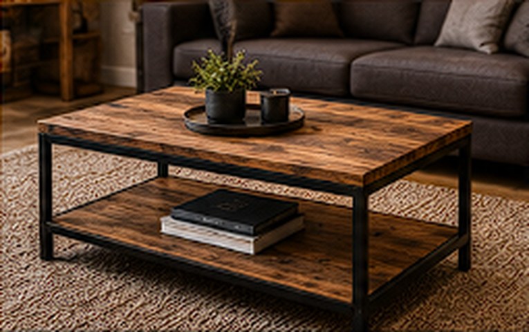 Custom coffee table in steel and wood