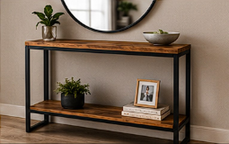 Custom console / entry table in steel and wood