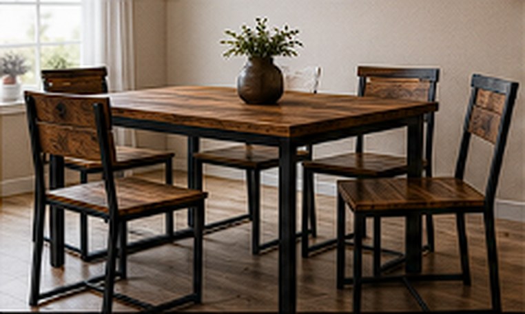Custom dining table in steel and wood