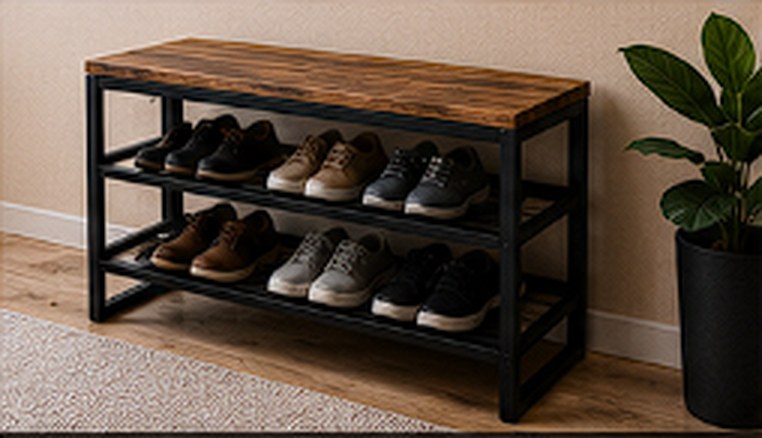 Custom shoe rack / bench in steel and wood