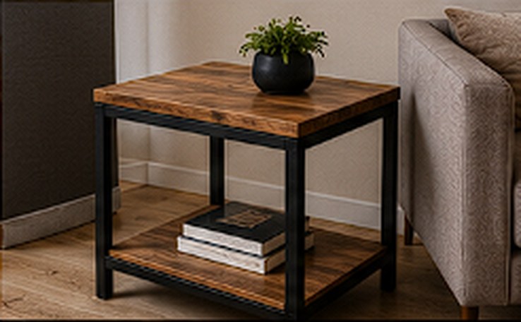 Custom side / end table in steel and wood