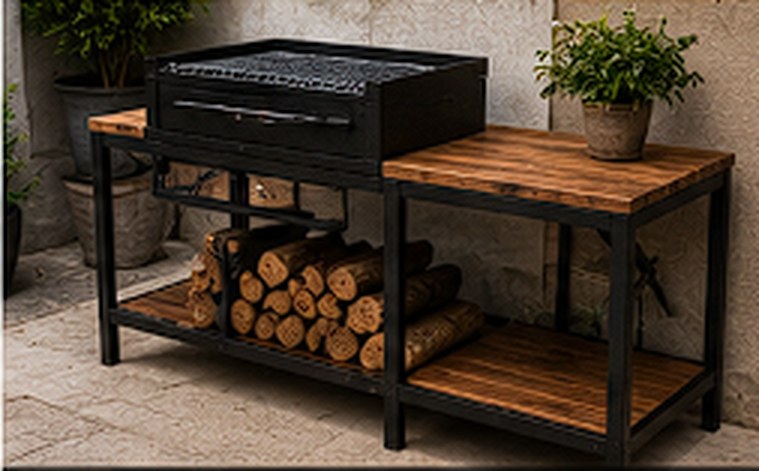 Custom braai station in steel and wood