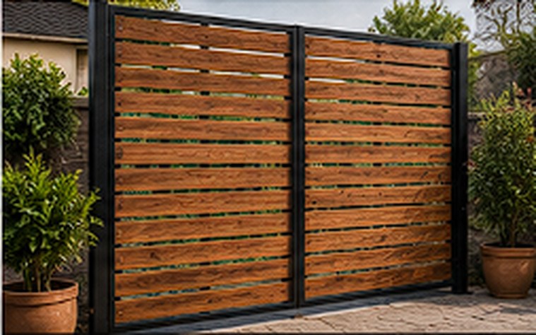 Custom privacy screen in steel and wood