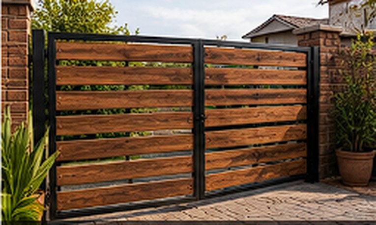 Custom swing gate in steel and wood